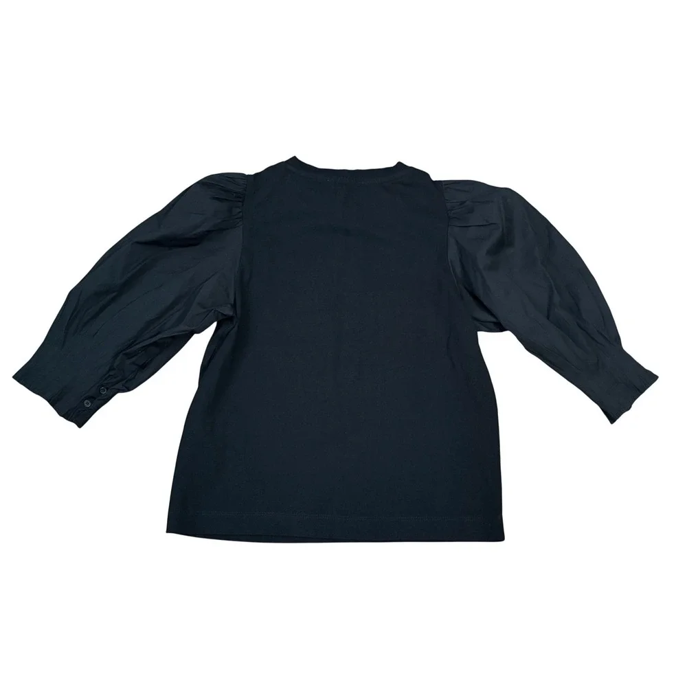 Madewell Top Women XXS Black Puff Sleeve Knit Top Pleated Cuff Dark Academia NWT